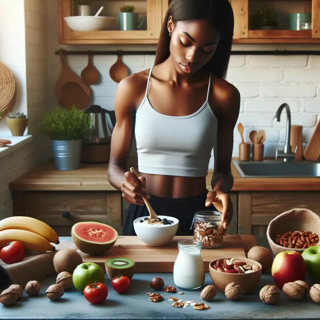 woman eating healthy and practising self care